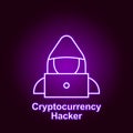 bitcoin hacker outline icon in neon style. Element of cryptocurrency illustration icons. Signs and symbols can be used for web,