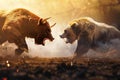 Bitcoin Halving: Bulls vs. Bears - A Cryptocurrency Market Showdown Royalty Free Stock Photo