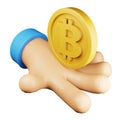 Bitcoin hand 3d rendering isometric icon.