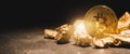 Bitcoin and a heap of Gold Nuggets - cryptocurrency concept image