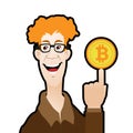 Bitcoin holder male cartoon character illustration