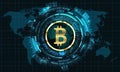 Bitcoin with HUD Elements. Bit Coin, BTC, Bit-coin, Digital Currency. Cryptocurrency