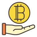 Bitcoin on Human Hand vector Cryptocurrency colored icon or sign