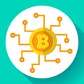 Bitcoin icon, digital currency symbol, cryptocurrency icon flat, mining, banking technology, vector illustration
