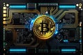 Bitcoin Icon Fused with a Myriad of Digital Currencies - Taking the Form of a Complex Glowing Circuit