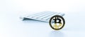 Bitcoin icon. Gold Crypto currency BTC Bitcoin with keyboard on white background. Golden Bit Coin virtual cryptocurrency Royalty Free Stock Photo