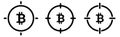 Bitcoin icon in target crosshair. Focus on, targeting cryptocurrency concept