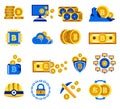 Bitcoin icons collection for cryptocurrency mining and exchange rate concept Royalty Free Stock Photo