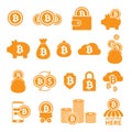 Bitcoin icons set. Criptocurrency symbols. Blockchain technology.