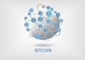 Bitcoin illustration with globe on grey background