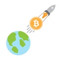 Bitcoin illustration graphic vector, concept increasing of cryptocurrency value with spaceship