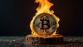 The Bitcoin Inferno: A Digital Currency Engulfed in Flames Royalty Free Stock Photo