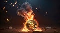 The Bitcoin Inferno: A Digital Currency Engulfed in Flames Royalty Free Stock Photo