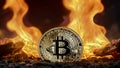 The Bitcoin Inferno: A Digital Currency Engulfed in Flames Royalty Free Stock Photo