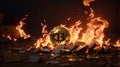 The Bitcoin Inferno: A Digital Currency Engulfed in Flames Royalty Free Stock Photo