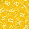 Bitcoin, internet currency coins seamless pattern. Sightly scattered BTC coins. Big win or success c