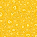Bitcoin, internet currency coins seamless pattern. Symmetrical scattered BTC coins. Big win or succe