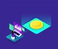 Bitcoin isometric illustration with blue color