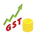 Bitcoin isometric symbol with increasing of goods and service tax GST