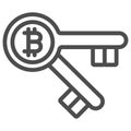 Bitcoin is key line icon, cryptocurrency concept, BTC unlocks possibilities vector sign on white background, outline Royalty Free Stock Photo