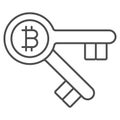 Bitcoin is key thin line icon, cryptocurrency concept, BTC unlocks possibilities vector sign on white background Royalty Free Stock Photo