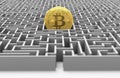 Bitcoin in the labyrinth. Conceptual design. 3D rendering Royalty Free Stock Photo