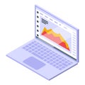 Bitcoin laptop trade icon, isometric style