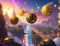 Bitcoin Leading Altcoins 3D Flying Cryptocurrency Concept generative ai Royalty Free Stock Photo