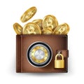 Bitcoin Wallet Vector. Abstract Technology Bitcoin. Cryptography Finance Coin Icons. Locked With Combination Lock