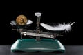 Bitcoin lighter than a feather on black