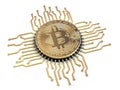 Bitcoin like a CPU computer processor isolated on white backgro