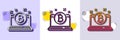 Bitcoin line icon. Cryptocurrency coin sign. Laptop symbol. Halftone dotted pattern. Vector