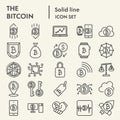 Bitcoin line icon set, crypto symbols collection, vector sketches, logo illustrations, digital currency signs linear Royalty Free Stock Photo