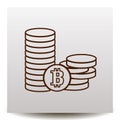 Bitcoin line vector icon, cryptomoney on a realistic paper background with shadow Royalty Free Stock Photo