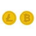 Bitcoin and litecoin coin icons set