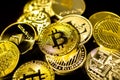 Bitcoin, litecoin, etherium coins close up