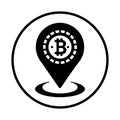 Bitcoin, location icon. Black vector graphics