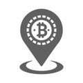 Bitcoin, location icon. Gray vector graphics