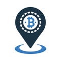 Bitcoin, location icon. Simple editable vector illustration