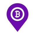 Bitcoin, location map icon / violet color