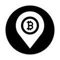 Bitcoin, location map icon / black color