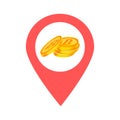 Bitcoin location map pin pointer icon. Element of map point for mobile concept and web apps. Icon for website design and app devel