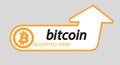 Bitcoin logo of crypto currency with an inscription accepted here on a white background. Block sticker for slabbarking Royalty Free Stock Photo