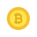 Bitcoin logo in gold, flat design illustration