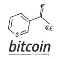 Bitcoin logo like a chemical formula Vitamin PP. Eps10 Vector.