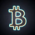 Bitcoin logo with neon light effect on dark background Royalty Free Stock Photo