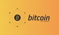 Bitcoin logo and signs of other currencies with exchange lines.