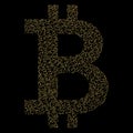 Bitcoin luxury golden calligraphic sign. Calligraphic vintage golden flowers, swirls, lines and curves on black background