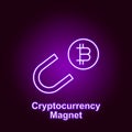 bitcoin magnet outline icon in neon style. Element of cryptocurrency illustration icons. Signs and symbols can be used for web,