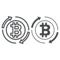 Bitcoin make turnover, arrows, circulation line and solid icon, cryptocurrency concept, BTC vector sign on white